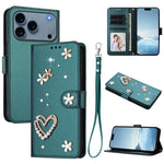 Ốp điện thoại da thuần chay hai lớp họa tiết hoa trái tim ZS01 kèm dây đeo tay, dành cho iPhone 17e / 16e, dành cho iPhone 17 Pro Max, dành cho iPhone 17 Pro, dành cho iPhone 17, dành cho iPhone Air, dành cho iPhone 16 Pro Max