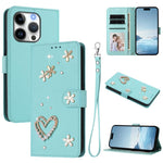 Ốp điện thoại da thuần chay hai lớp họa tiết hoa tim ZS01 có dây đeo tay, dành cho iPhone 16 Pro, iPhone 16 Plus, iPhone 16, iPhone 15 Pro Max, iPhone 15 Pro, iPhone 15 Plus