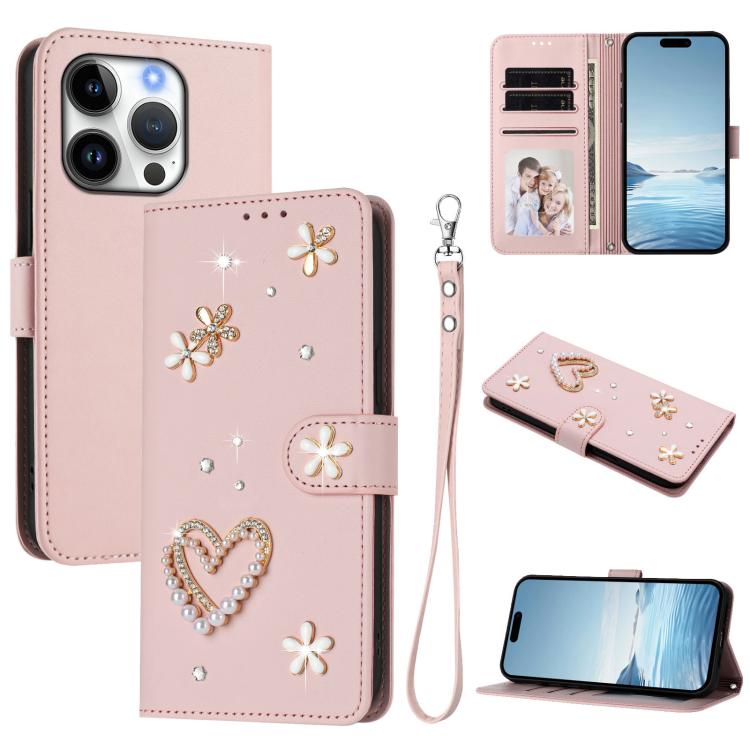Ốp điện thoại da thuần chay hai lớp họa tiết hoa tim ZS01 có dây đeo tay, dành cho iPhone 16 Pro, iPhone 16 Plus, iPhone 16, iPhone 15 Pro Max, iPhone 15 Pro, iPhone 15 Plus