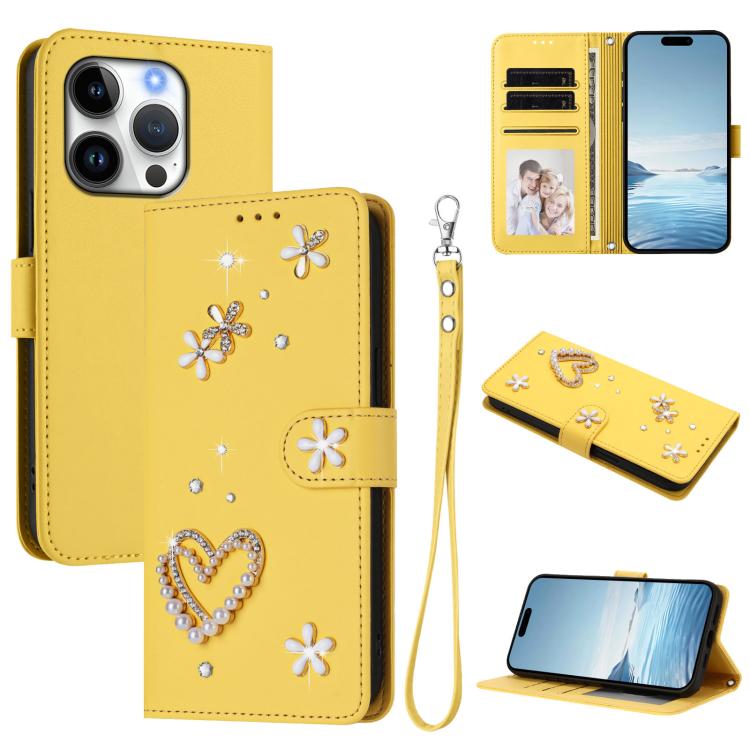 Ốp điện thoại da thuần chay hai lớp họa tiết hoa tim ZS01 có dây đeo tay, dành cho iPhone 16 Pro, iPhone 16 Plus, iPhone 16, iPhone 15 Pro Max, iPhone 15 Pro, iPhone 15 Plus