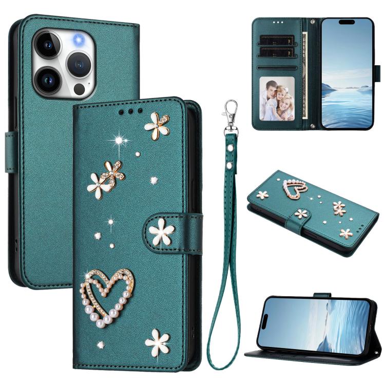 Ốp điện thoại da thuần chay hai lớp họa tiết hoa tim ZS01 có dây đeo tay, dành cho iPhone 16 Pro, iPhone 16 Plus, iPhone 16, iPhone 15 Pro Max, iPhone 15 Pro, iPhone 15 Plus