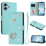 Ốp điện thoại da thuần chay hai lớp họa tiết hoa tim ZS01 có dây đeo tay, dành cho iPhone 16 Pro, iPhone 16 Plus, iPhone 16, iPhone 15 Pro Max, iPhone 15 Pro, iPhone 15 Plus