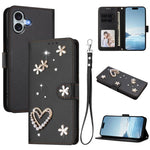 Ốp điện thoại da thuần chay hai lớp họa tiết hoa tim ZS01 có dây đeo tay, dành cho iPhone 16 Pro, iPhone 16 Plus, iPhone 16, iPhone 15 Pro Max, iPhone 15 Pro, iPhone 15 Plus