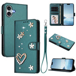 Ốp điện thoại da thuần chay hai lớp họa tiết hoa tim ZS01 có dây đeo tay, dành cho iPhone 16 Pro, iPhone 16 Plus, iPhone 16, iPhone 15 Pro Max, iPhone 15 Pro, iPhone 15 Plus