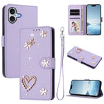 Ốp điện thoại da thuần chay hai lớp họa tiết hoa tim ZS01 có dây đeo tay, dành cho iPhone 16 Pro, iPhone 16 Plus, iPhone 16, iPhone 15 Pro Max, iPhone 15 Pro, iPhone 15 Plus