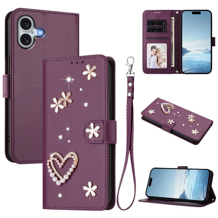 Ốp điện thoại da thuần chay hai lớp họa tiết hoa tim ZS01 có dây đeo tay, dành cho iPhone 16 Pro, iPhone 16 Plus, iPhone 16, iPhone 15 Pro Max, iPhone 15 Pro, iPhone 15 Plus