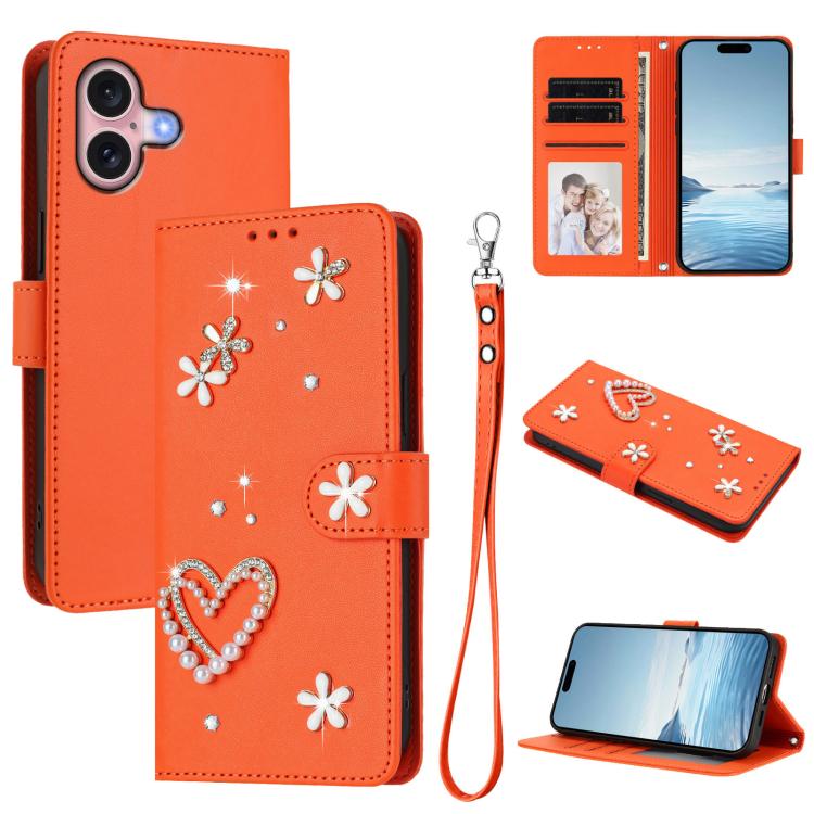 Ốp điện thoại da thuần chay hai lớp họa tiết hoa tim ZS01 có dây đeo tay, dành cho iPhone 16 Pro, iPhone 16 Plus, iPhone 16, iPhone 15 Pro Max, iPhone 15 Pro, iPhone 15 Plus