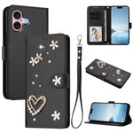 Ốp điện thoại da thuần chay hai lớp họa tiết hoa tim ZS01 có dây đeo tay, dành cho iPhone 16 Pro, iPhone 16 Plus, iPhone 16, iPhone 15 Pro Max, iPhone 15 Pro, iPhone 15 Plus