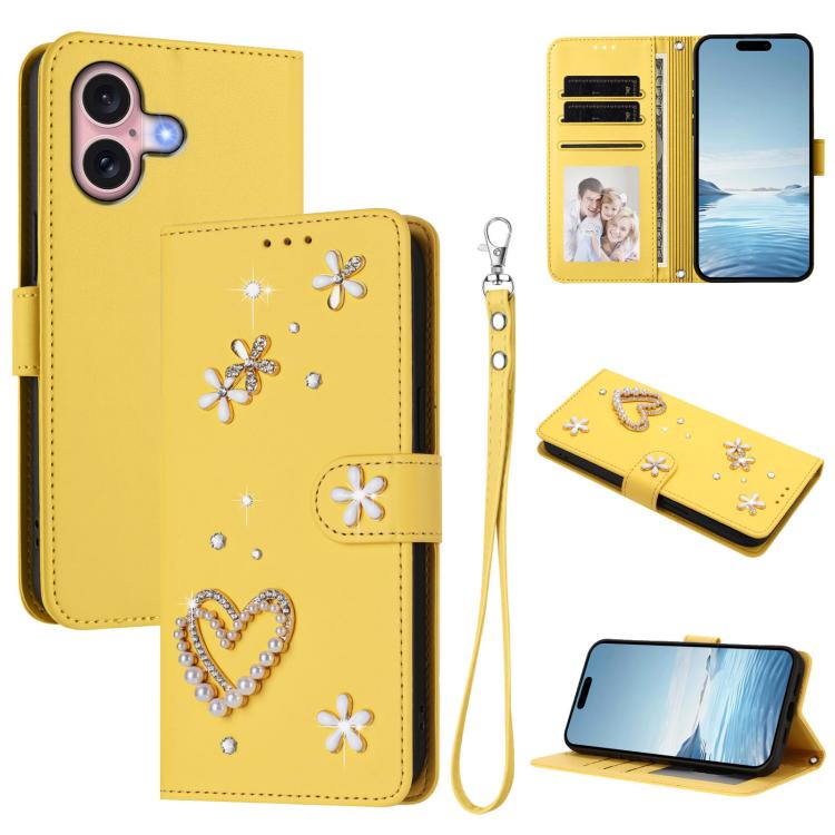 Ốp điện thoại da thuần chay hai lớp họa tiết hoa tim ZS01 có dây đeo tay, dành cho iPhone 16 Pro, iPhone 16 Plus, iPhone 16, iPhone 15 Pro Max, iPhone 15 Pro, iPhone 15 Plus