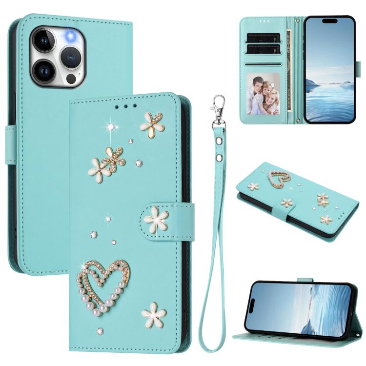 Ốp điện thoại da thuần chay hai lớp họa tiết hoa tim ZS01 có dây đeo tay, dành cho iPhone 16 Pro, iPhone 16 Plus, iPhone 16, iPhone 15 Pro Max, iPhone 15 Pro, iPhone 15 Plus