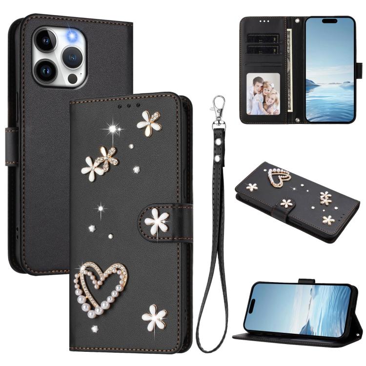 Ốp điện thoại da thuần chay hai lớp họa tiết hoa tim ZS01 có dây đeo tay, dành cho iPhone 16 Pro, iPhone 16 Plus, iPhone 16, iPhone 15 Pro Max, iPhone 15 Pro, iPhone 15 Plus