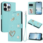 Ốp điện thoại da thuần chay hai lớp họa tiết hoa tim ZS01 có dây đeo tay, dành cho iPhone 16 Pro, iPhone 16 Plus, iPhone 16, iPhone 15 Pro Max, iPhone 15 Pro, iPhone 15 Plus