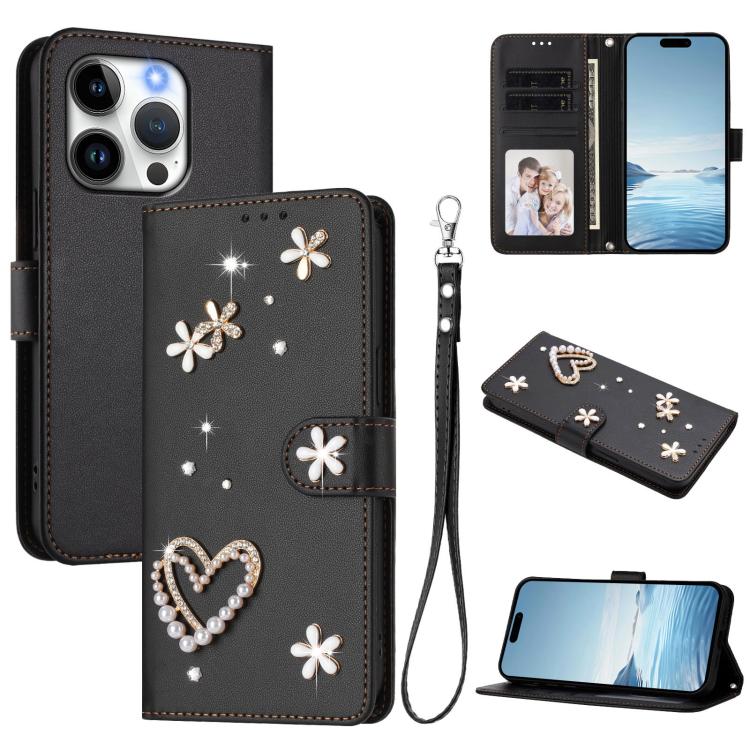 Ốp điện thoại da thuần chay hai lớp họa tiết hoa tim ZS01 có dây đeo tay, dành cho iPhone 16 Pro, iPhone 16 Plus, iPhone 16, iPhone 15 Pro Max, iPhone 15 Pro, iPhone 15 Plus