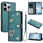 Ốp điện thoại da thuần chay hai lớp họa tiết hoa tim ZS01 có dây đeo tay, dành cho iPhone 16 Pro, iPhone 16 Plus, iPhone 16, iPhone 15 Pro Max, iPhone 15 Pro, iPhone 15 Plus