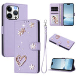 Ốp điện thoại da thuần chay hai lớp họa tiết hoa tim ZS01 có dây đeo tay, dành cho iPhone 16 Pro, iPhone 16 Plus, iPhone 16, iPhone 15 Pro Max, iPhone 15 Pro, iPhone 15 Plus