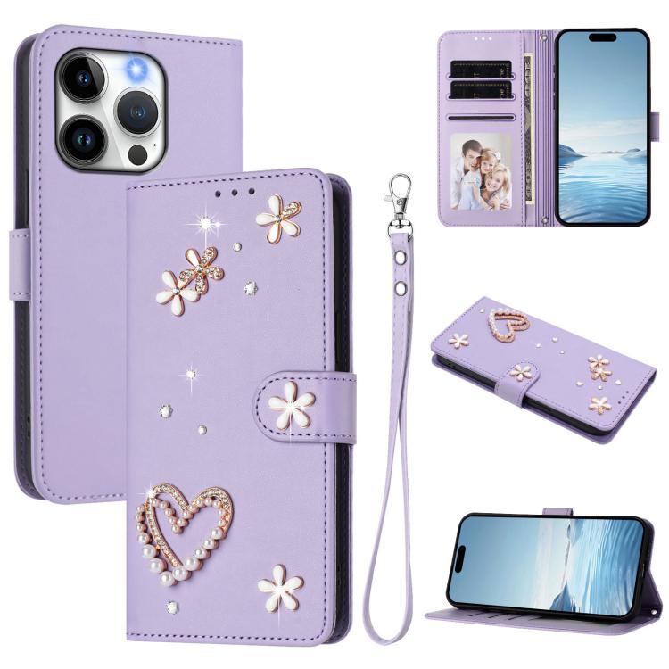 Ốp điện thoại da thuần chay hai lớp họa tiết hoa tim ZS01 có dây đeo tay, dành cho iPhone 16 Pro, iPhone 16 Plus, iPhone 16, iPhone 15 Pro Max, iPhone 15 Pro, iPhone 15 Plus