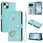 Ốp điện thoại da thuần chay hai lớp họa tiết hoa tim ZS01 có dây đeo tay, dành cho iPhone 16 Pro, iPhone 16 Plus, iPhone 16, iPhone 15 Pro Max, iPhone 15 Pro, iPhone 15 Plus