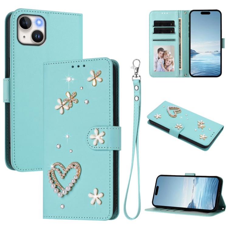 Ốp điện thoại da thuần chay hai lớp họa tiết hoa tim ZS01 có dây đeo tay, dành cho iPhone 16 Pro, iPhone 16 Plus, iPhone 16, iPhone 15 Pro Max, iPhone 15 Pro, iPhone 15 Plus