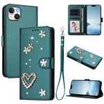 Ốp điện thoại da thuần chay hai lớp họa tiết hoa tim ZS01 có dây đeo tay, dành cho iPhone 16 Pro, iPhone 16 Plus, iPhone 16, iPhone 15 Pro Max, iPhone 15 Pro, iPhone 15 Plus