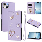 Ốp điện thoại da thuần chay hai lớp họa tiết hoa tim ZS01 có dây đeo tay, dành cho iPhone 16 Pro, iPhone 16 Plus, iPhone 16, iPhone 15 Pro Max, iPhone 15 Pro, iPhone 15 Plus