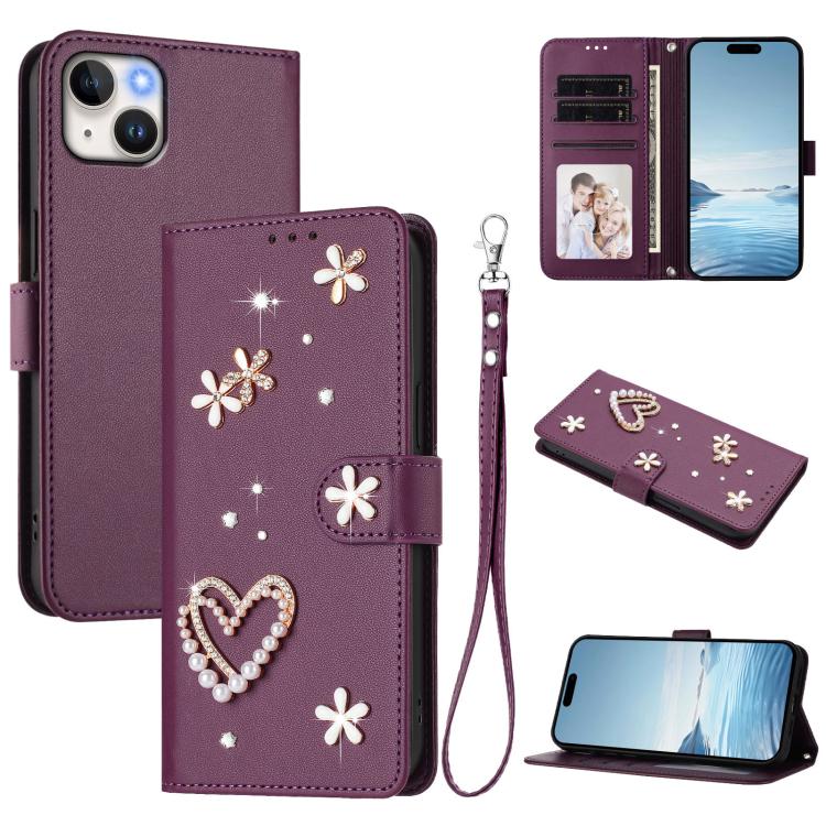 Ốp điện thoại da thuần chay hai lớp họa tiết hoa tim ZS01 có dây đeo tay, dành cho iPhone 16 Pro, iPhone 16 Plus, iPhone 16, iPhone 15 Pro Max, iPhone 15 Pro, iPhone 15 Plus