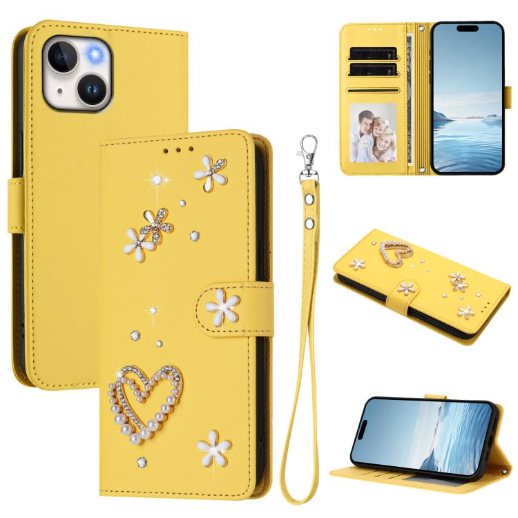 Ốp điện thoại da thuần chay hai lớp họa tiết hoa trái tim ZS01 kèm dây đeo tay, dành cho iPhone 15, dành cho iPhone 14 Plus, dành cho iPhone 14 / 13, dành cho iPhone 14 Pro, dành cho iPhone 14 Pro Max, dành cho iPhone 13 Pro Max