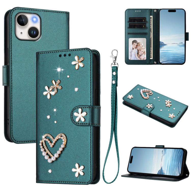 Ốp điện thoại da thuần chay hai lớp họa tiết hoa trái tim ZS01 kèm dây đeo tay, dành cho iPhone 15, dành cho iPhone 14 Plus, dành cho iPhone 14 / 13, dành cho iPhone 14 Pro, dành cho iPhone 14 Pro Max, dành cho iPhone 13 Pro Max