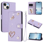 Ốp điện thoại da thuần chay hai lớp họa tiết hoa trái tim ZS01 kèm dây đeo tay, dành cho iPhone 15, dành cho iPhone 14 Plus, dành cho iPhone 14 / 13, dành cho iPhone 14 Pro, dành cho iPhone 14 Pro Max, dành cho iPhone 13 Pro Max