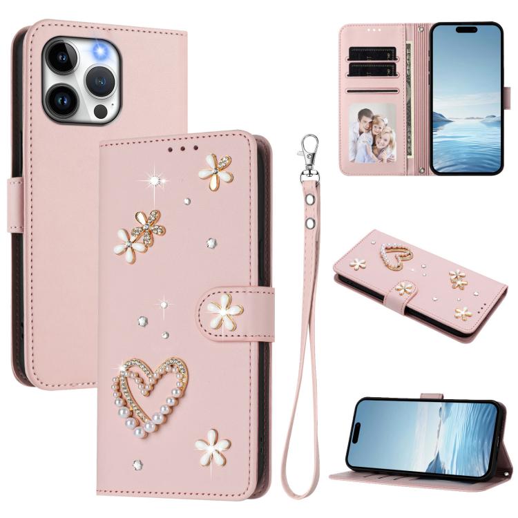 Ốp điện thoại da thuần chay hai lớp họa tiết hoa trái tim ZS01 kèm dây đeo tay, dành cho iPhone 15, dành cho iPhone 14 Plus, dành cho iPhone 14 / 13, dành cho iPhone 14 Pro, dành cho iPhone 14 Pro Max, dành cho iPhone 13 Pro Max