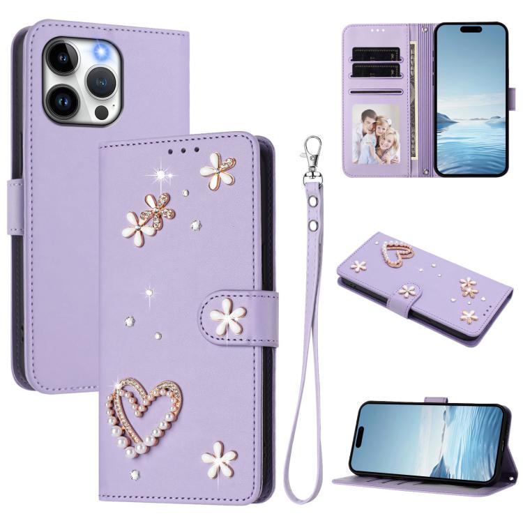 Ốp điện thoại da thuần chay hai lớp họa tiết hoa trái tim ZS01 kèm dây đeo tay, dành cho iPhone 15, dành cho iPhone 14 Plus, dành cho iPhone 14 / 13, dành cho iPhone 14 Pro, dành cho iPhone 14 Pro Max, dành cho iPhone 13 Pro Max