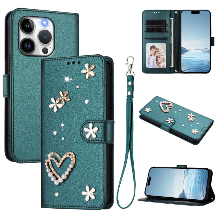 Ốp điện thoại da thuần chay hai lớp họa tiết hoa trái tim ZS01 kèm dây đeo tay, dành cho iPhone 15, dành cho iPhone 14 Plus, dành cho iPhone 14 / 13, dành cho iPhone 14 Pro, dành cho iPhone 14 Pro Max, dành cho iPhone 13 Pro Max