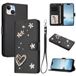 Ốp điện thoại da thuần chay hai lớp họa tiết hoa trái tim ZS01 kèm dây đeo tay, dành cho iPhone 15, dành cho iPhone 14 Plus, dành cho iPhone 14 / 13, dành cho iPhone 14 Pro, dành cho iPhone 14 Pro Max, dành cho iPhone 13 Pro Max