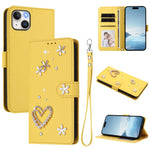 Ốp điện thoại da thuần chay hai lớp họa tiết hoa trái tim ZS01 kèm dây đeo tay, dành cho iPhone 15, dành cho iPhone 14 Plus, dành cho iPhone 14 / 13, dành cho iPhone 14 Pro, dành cho iPhone 14 Pro Max, dành cho iPhone 13 Pro Max