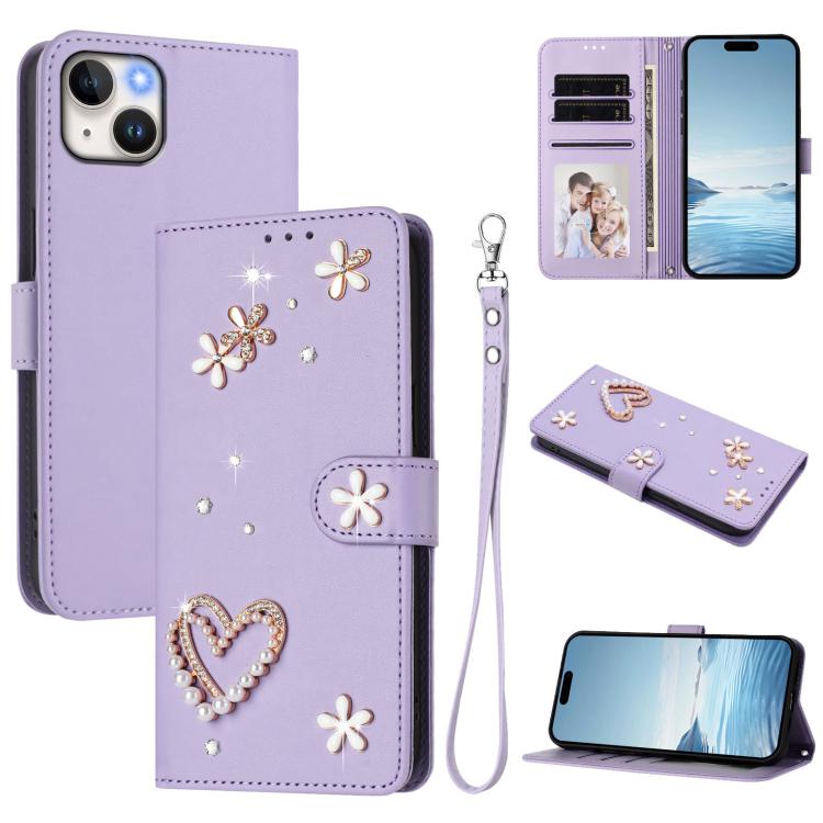 Ốp điện thoại da thuần chay hai lớp họa tiết hoa trái tim ZS01 kèm dây đeo tay, dành cho iPhone 15, dành cho iPhone 14 Plus, dành cho iPhone 14 / 13, dành cho iPhone 14 Pro, dành cho iPhone 14 Pro Max, dành cho iPhone 13 Pro Max