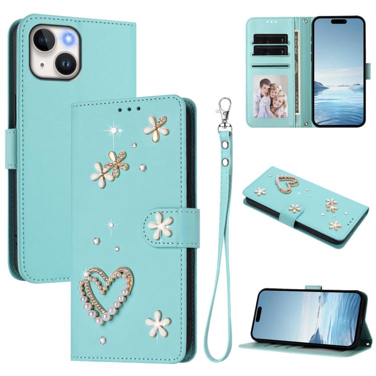 Ốp điện thoại da thuần chay hai lớp họa tiết hoa trái tim ZS01 kèm dây đeo tay, dành cho iPhone 15, dành cho iPhone 14 Plus, dành cho iPhone 14 / 13, dành cho iPhone 14 Pro, dành cho iPhone 14 Pro Max, dành cho iPhone 13 Pro Max