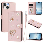 Ốp điện thoại da thuần chay hai lớp họa tiết hoa trái tim ZS01 kèm dây đeo tay, dành cho iPhone 15, dành cho iPhone 14 Plus, dành cho iPhone 14 / 13, dành cho iPhone 14 Pro, dành cho iPhone 14 Pro Max, dành cho iPhone 13 Pro Max