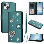 Ốp điện thoại da thuần chay hai lớp họa tiết hoa trái tim ZS01 kèm dây đeo tay, dành cho iPhone 15, dành cho iPhone 14 Plus, dành cho iPhone 14 / 13, dành cho iPhone 14 Pro, dành cho iPhone 14 Pro Max, dành cho iPhone 13 Pro Max