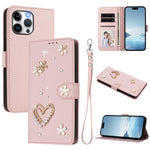 Ốp điện thoại da thuần chay hai lớp họa tiết hoa trái tim ZS01 kèm dây đeo tay, dành cho iPhone 15, dành cho iPhone 14 Plus, dành cho iPhone 14 / 13, dành cho iPhone 14 Pro, dành cho iPhone 14 Pro Max, dành cho iPhone 13 Pro Max