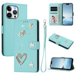 Ốp điện thoại da thuần chay hai lớp họa tiết hoa trái tim ZS01 kèm dây đeo tay, dành cho iPhone 13 Pro, dành cho iPhone 12 / 12 Pro, dành cho iPhone 12 Pro Max, dành cho iPhone 11 Pro Max, dành cho iPhone 11, dành cho iPhone 11 Pro