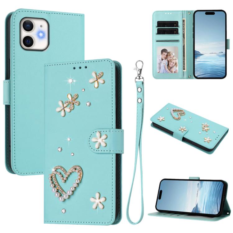 Ốp điện thoại da thuần chay hai lớp họa tiết hoa trái tim ZS01 kèm dây đeo tay, dành cho iPhone 13 Pro, dành cho iPhone 12 / 12 Pro, dành cho iPhone 12 Pro Max, dành cho iPhone 11 Pro Max, dành cho iPhone 11, dành cho iPhone 11 Pro