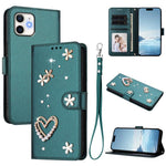 Ốp điện thoại da thuần chay hai lớp họa tiết hoa trái tim ZS01 kèm dây đeo tay, dành cho iPhone 13 Pro, dành cho iPhone 12 / 12 Pro, dành cho iPhone 12 Pro Max, dành cho iPhone 11 Pro Max, dành cho iPhone 11, dành cho iPhone 11 Pro