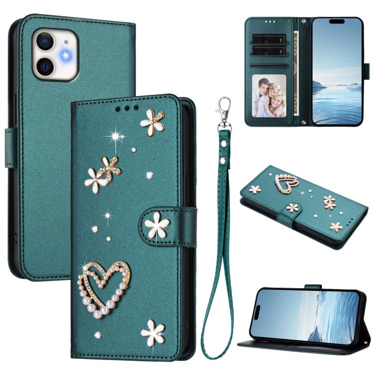 Ốp điện thoại da thuần chay hai lớp họa tiết hoa trái tim ZS01 kèm dây đeo tay, dành cho iPhone 13 Pro, dành cho iPhone 12 / 12 Pro, dành cho iPhone 12 Pro Max, dành cho iPhone 11 Pro Max, dành cho iPhone 11, dành cho iPhone 11 Pro