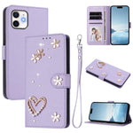 Ốp điện thoại da thuần chay hai lớp họa tiết hoa trái tim ZS01 kèm dây đeo tay, dành cho iPhone 13 Pro, dành cho iPhone 12 / 12 Pro, dành cho iPhone 12 Pro Max, dành cho iPhone 11 Pro Max, dành cho iPhone 11, dành cho iPhone 11 Pro