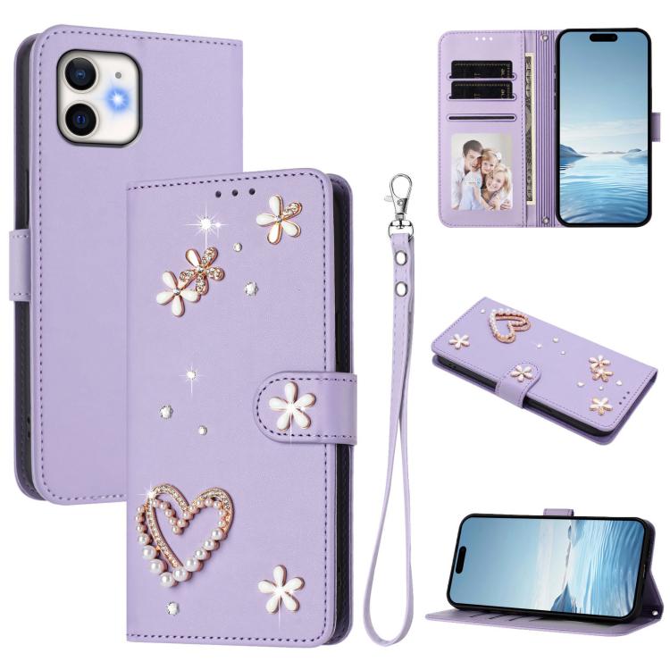 Ốp điện thoại da thuần chay hai lớp họa tiết hoa trái tim ZS01 kèm dây đeo tay, dành cho iPhone 13 Pro, dành cho iPhone 12 / 12 Pro, dành cho iPhone 12 Pro Max, dành cho iPhone 11 Pro Max, dành cho iPhone 11, dành cho iPhone 11 Pro