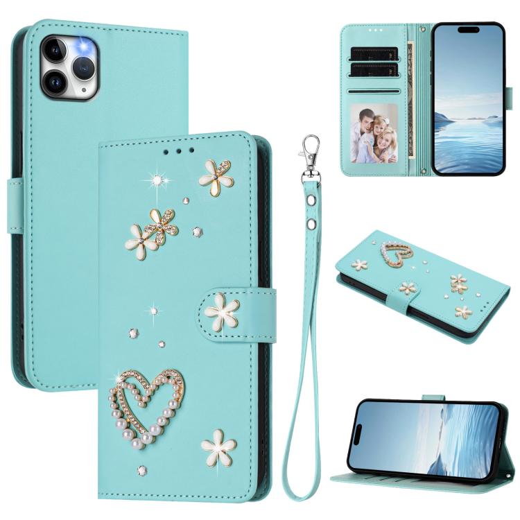 Ốp điện thoại da thuần chay hai lớp họa tiết hoa trái tim ZS01 kèm dây đeo tay, dành cho iPhone 13 Pro, dành cho iPhone 12 / 12 Pro, dành cho iPhone 12 Pro Max, dành cho iPhone 11 Pro Max, dành cho iPhone 11, dành cho iPhone 11 Pro
