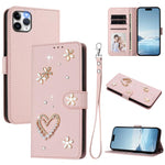 Ốp điện thoại da thuần chay hai lớp họa tiết hoa trái tim ZS01 kèm dây đeo tay, dành cho iPhone 13 Pro, dành cho iPhone 12 / 12 Pro, dành cho iPhone 12 Pro Max, dành cho iPhone 11 Pro Max, dành cho iPhone 11, dành cho iPhone 11 Pro