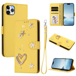 Ốp điện thoại da thuần chay hai lớp họa tiết hoa trái tim ZS01 kèm dây đeo tay, dành cho iPhone 13 Pro, dành cho iPhone 12 / 12 Pro, dành cho iPhone 12 Pro Max, dành cho iPhone 11 Pro Max, dành cho iPhone 11, dành cho iPhone 11 Pro