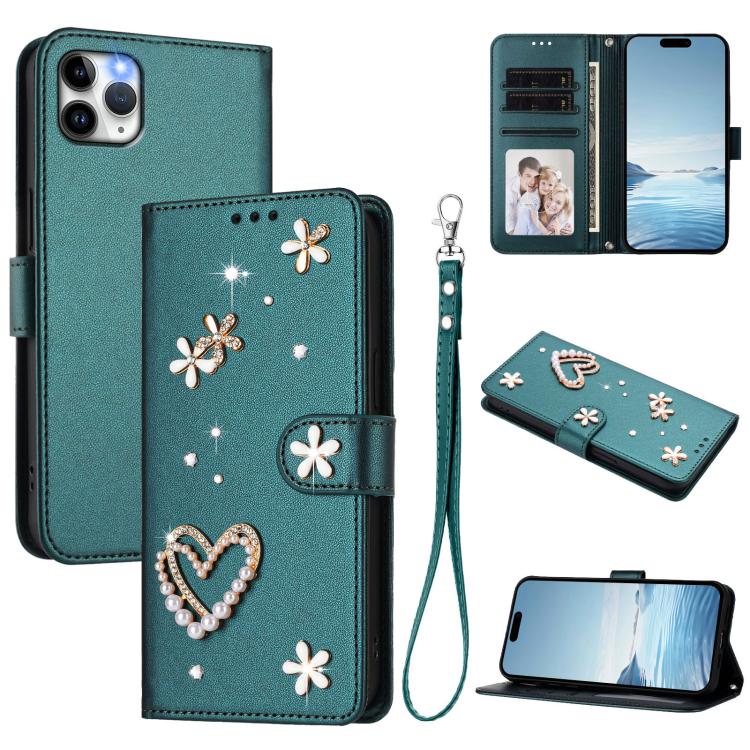 Ốp điện thoại da thuần chay hai lớp họa tiết hoa trái tim ZS01 kèm dây đeo tay, dành cho iPhone 13 Pro, dành cho iPhone 12 / 12 Pro, dành cho iPhone 12 Pro Max, dành cho iPhone 11 Pro Max, dành cho iPhone 11, dành cho iPhone 11 Pro