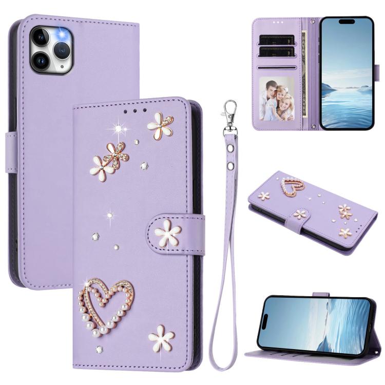 Ốp điện thoại da thuần chay hai lớp họa tiết hoa trái tim ZS01 kèm dây đeo tay, dành cho iPhone 13 Pro, dành cho iPhone 12 / 12 Pro, dành cho iPhone 12 Pro Max, dành cho iPhone 11 Pro Max, dành cho iPhone 11, dành cho iPhone 11 Pro
