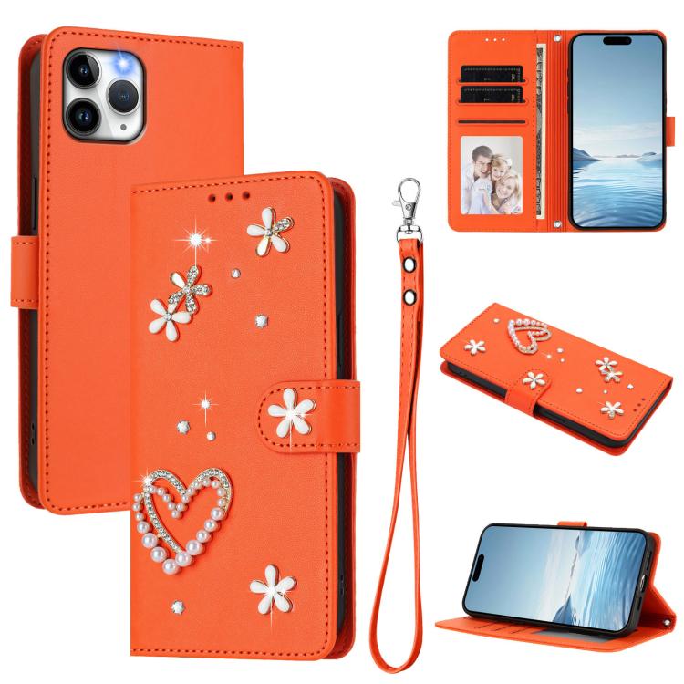Ốp điện thoại da thuần chay hai lớp họa tiết hoa trái tim ZS01 kèm dây đeo tay, dành cho iPhone 13 Pro, dành cho iPhone 12 / 12 Pro, dành cho iPhone 12 Pro Max, dành cho iPhone 11 Pro Max, dành cho iPhone 11, dành cho iPhone 11 Pro